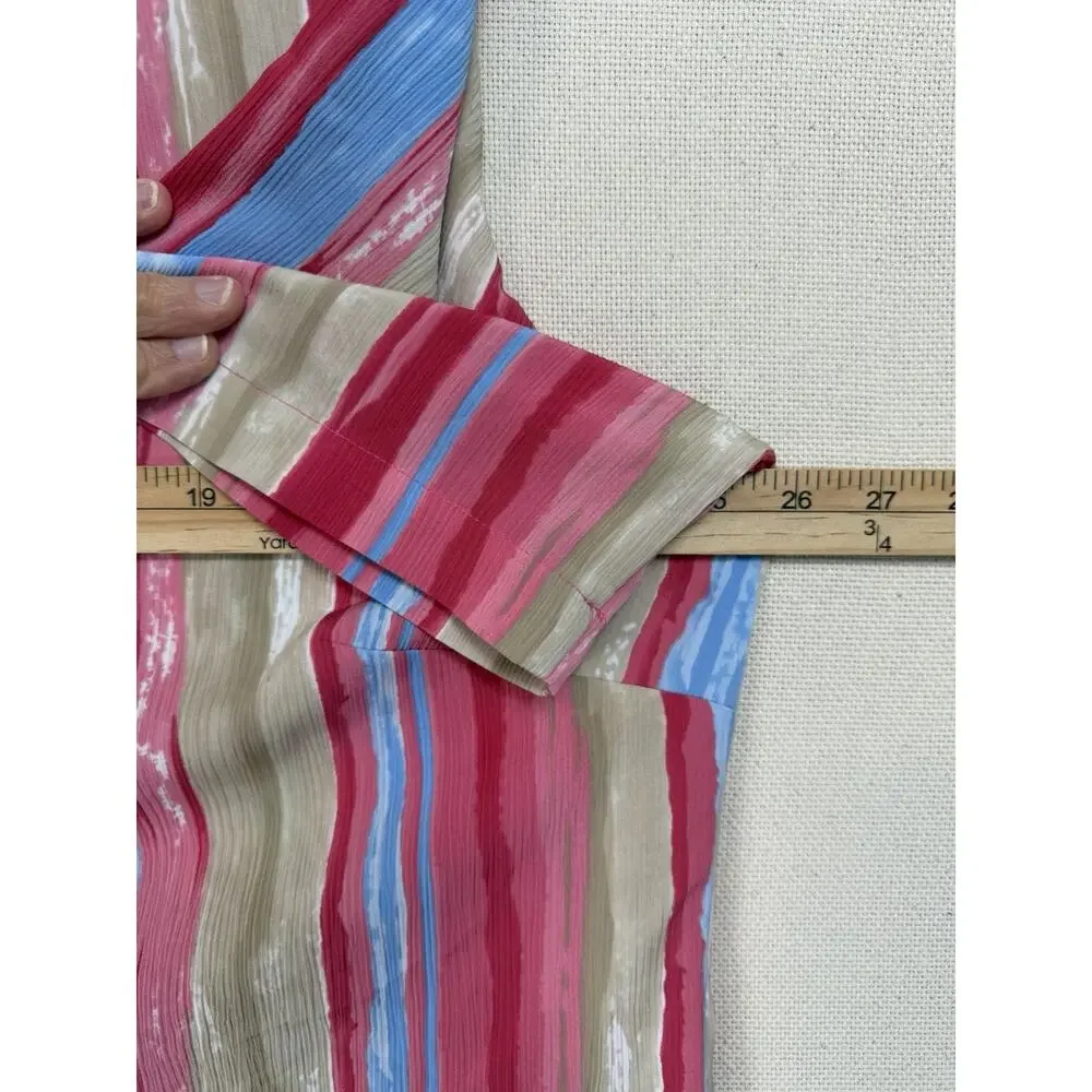 Vintage 80s Alia Striped Blouse Top 18W Button Up Short Sleeves Shoulder Pads - Picture 10 of 12